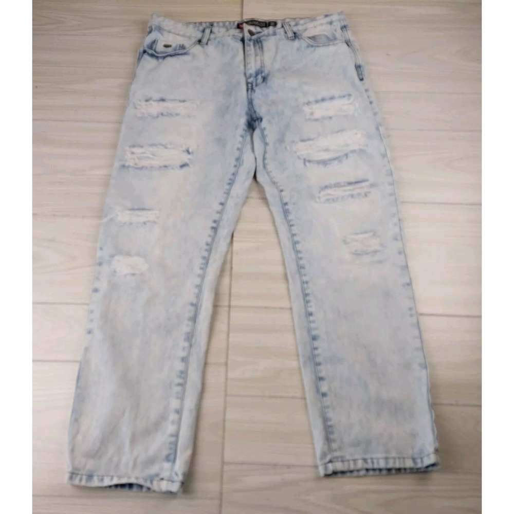 Southpole Jeans Mens 36x30 Light Acid Wash Distressed Ripped Straight Leg Denim